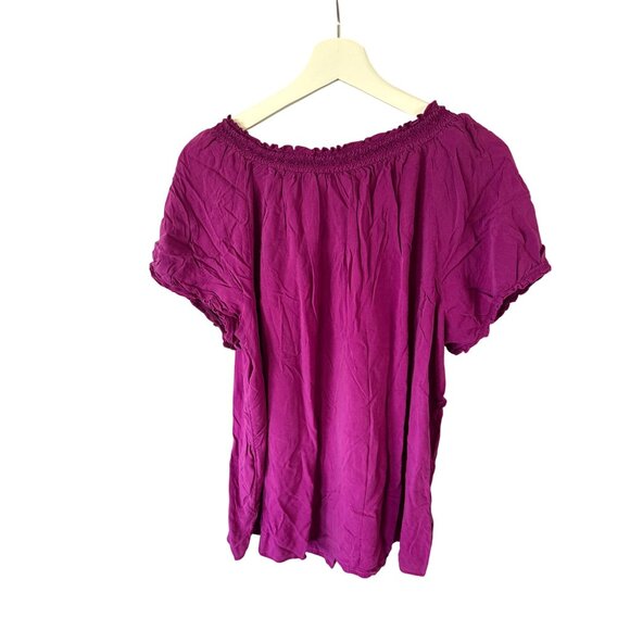 Faded Glory Magenta Smocked Blouse Plus Size XXL Womens Short Sleeve Button Top - Picture 5 of 6
